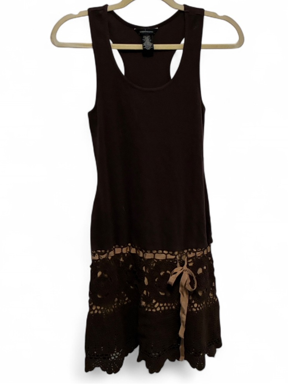 Y2K Moda International Brown Crochet-Hem Tank Mini Dress